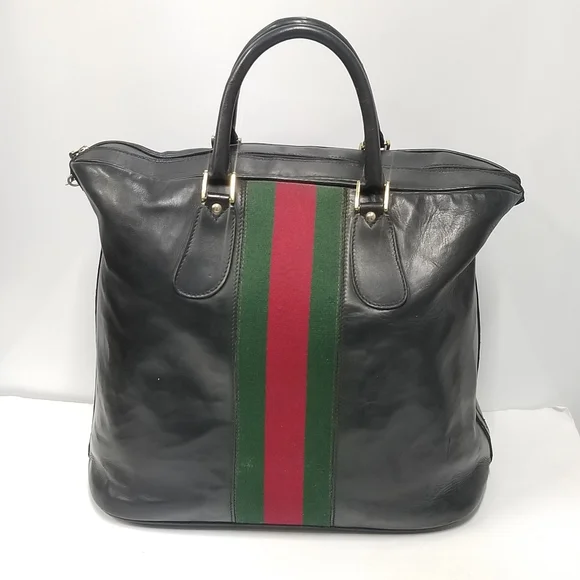 Rare Vintage Gucci Web Tall Boston Weekender Carryall luggage Travel bag - Picture 2 of 16